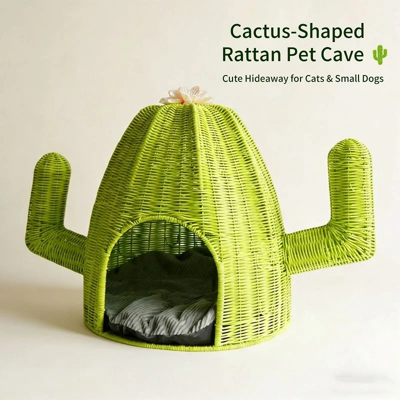Hand-made Vintage Green Plastic Rattan Cactus-shaped Cat Bed/pet Bed suppliers
